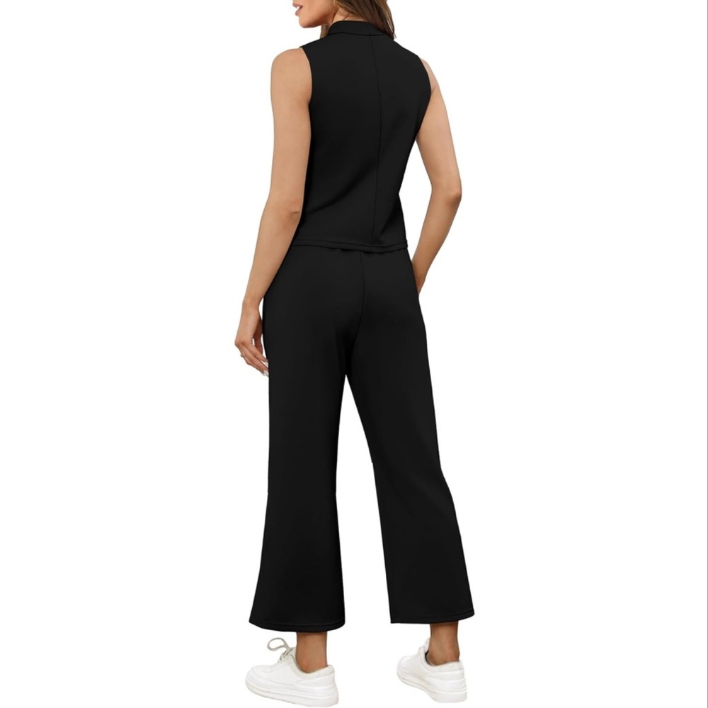 Black Two Piece Lounge Set Women’s Medium Sleeveless Tank Shirt and Pants - Picture 6 of 15